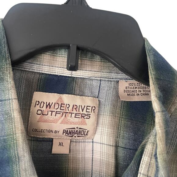 Panhandle Powder River Outfitters Size XL Cotton Green Plaid Flannel Button Up - Picture 4 of 8